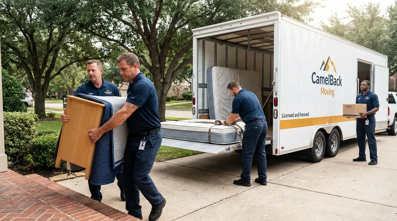 Crew loading residential truck for cross-state move from North Scituate, RI